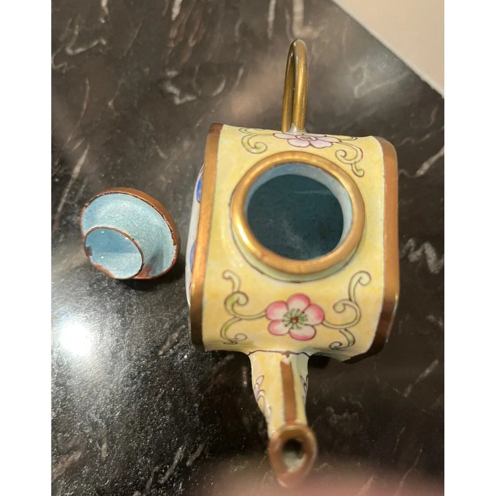 Vintage Miniature Teapot Chinemel B. Yee Copper & Painted  Flowers